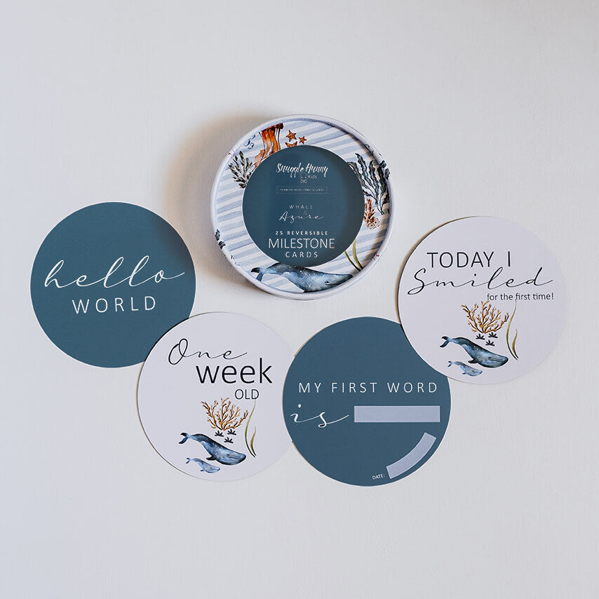 Snuggle Hunny Kids - Reversible Milestone cards - Whale and Azure