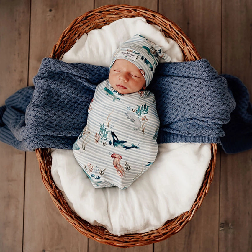 Snuggle Hunny Kids - Swaddle and Beanie Set - Whale