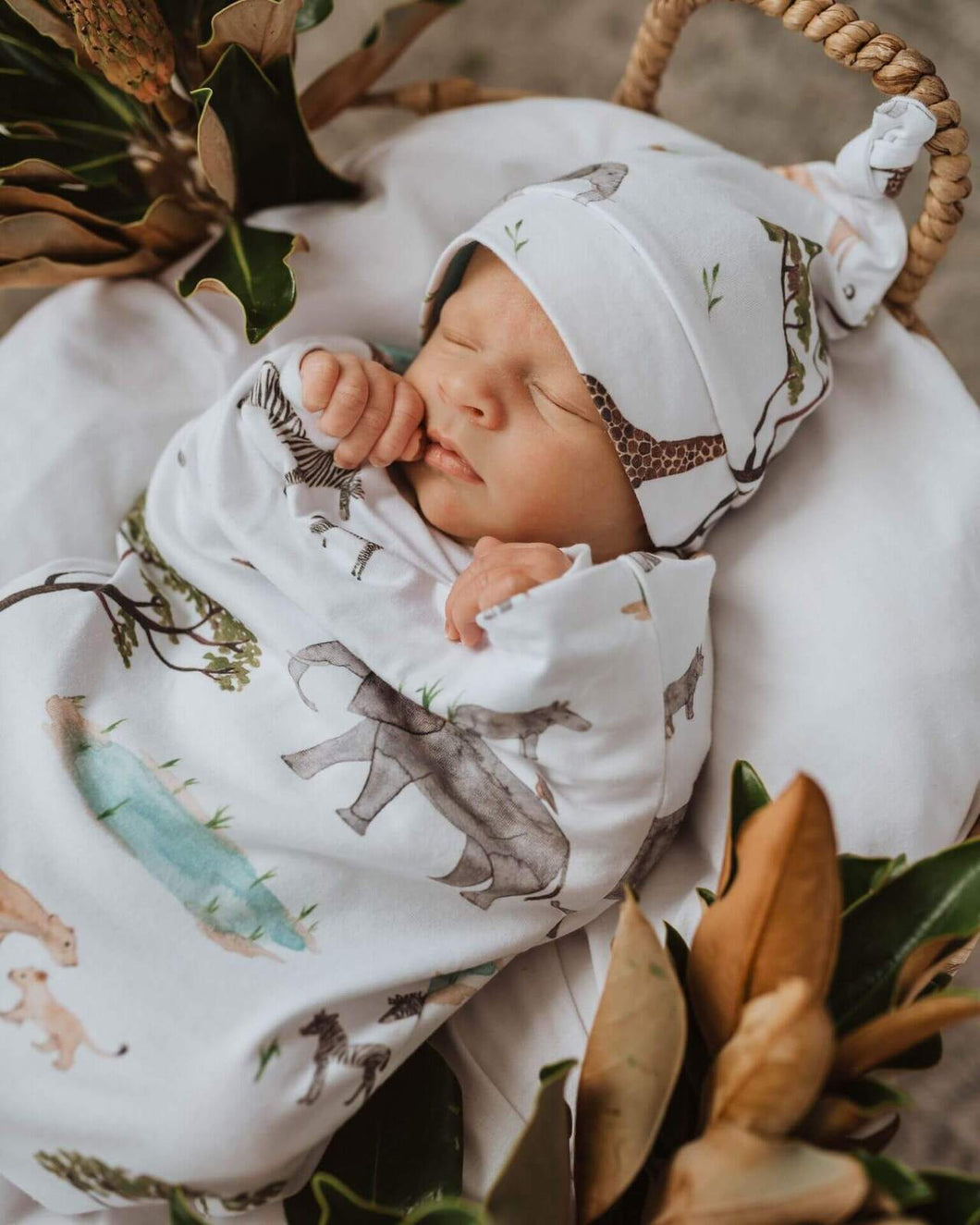 Snuggle Hunny Kids - Snuggle Swaddle and Beanie Set - Safari