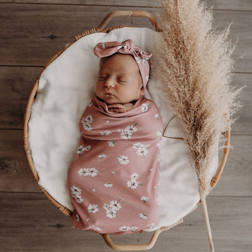 Snuggle Hunny Kids - Snuggle Swaddle and Top Knot Set - Daisy
